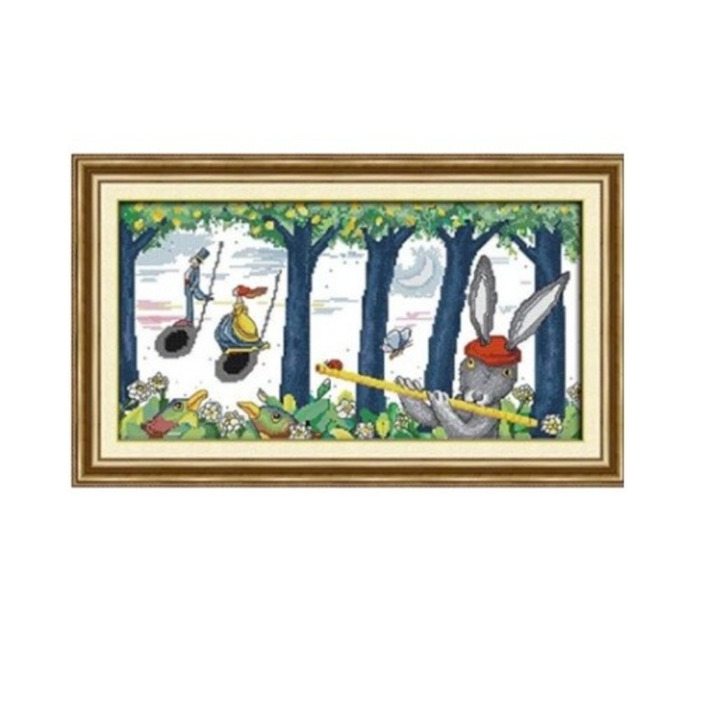 JOY SUNDAY CROSS STITCH KIT D966 RABBIT / BUNNY PLAY A MUSICAL INSTRUMENT 14CT